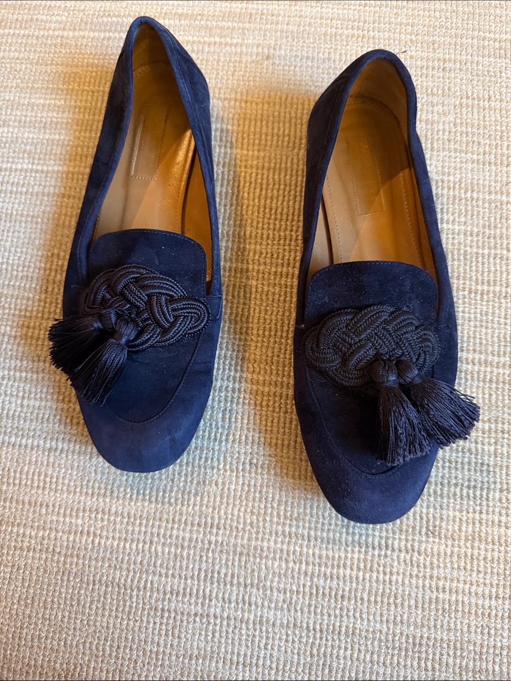 Aquazzura Navy Suede Tassel Loafers
